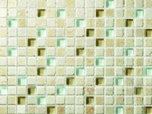 Ayas Glass and Stone Mix Mini Squares Mosaic Tile In Light Beige color for kitchen backsplash and bathroom walls
