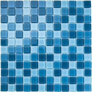 Azul Traful glossy glass mosaic tile that comes in small squares in the shades of blue. Ideal for kitchen, vanity backsplash and bathroom walls, and pools.Azul Traful glossy glass mosaic tile that comes in small squares in the shades of blue. Ideal for kitchen, vanity backsplash and bathroom walls, and pools.