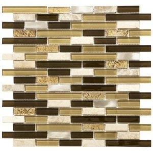 Doha Strips: Brown, beige mosaic mixed with brown marble linear mosaic tile for kitchen backsplash and bathroom walls.