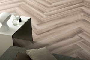 Wood look tile flooring with Gardenia Almond porcelain tile from Italy