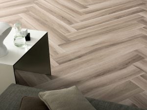 Wood look tile flooring with Gardenia Almond porcelain tile from Italy
