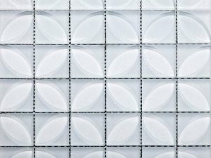 Printed Glass Mosaic Lauben Blanco is a new approach to the decorative glass tile. It comes with a printed design within the white glass tile.