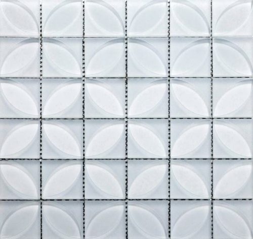Printed Glass Mosaic Lauben Blanco is a new approach to the decorative glass tile. It comes with a printed design within the white glass tile.