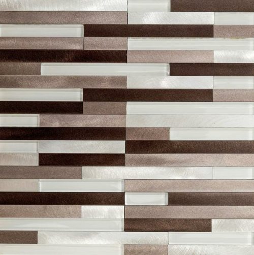 Lund Strips Aluminum Mosaic Tile In Beige tones for kitchen backsplash and bathroom walls