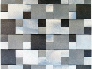 Ater Aluminum Mix Mosaic Tile for kitchen, vanity backsplash ,and bathroom walls. Available on a 12x12 mesh for easy installation.