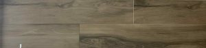 faux wood porcelain floor tile Geo Caoba from Spain with dark wood effect