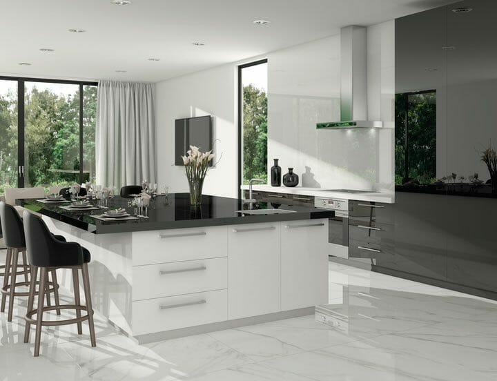 white marble look porcelain tile with soft grey veining