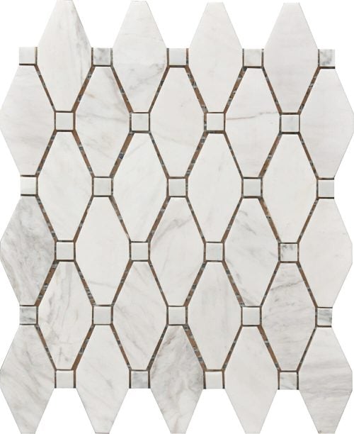 white and grey Carrara marble large rhombus pattern decorative mosaic tile
