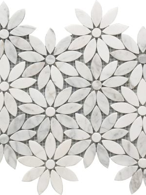 white and grey Carrara marble flower pattern for decorative use on a floor or wall
