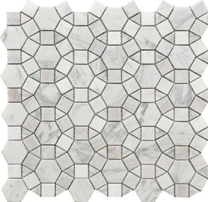 Kaleidoscope pattern decorative tile with white marble and shells