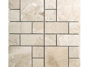 Diana Royal Beige marble french pattern mosaic tile for shower floor, kitchen backsplash, and wall mosaic tile. Available on 12x12 mesh