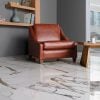 a white porcelain tile with a true marble character.