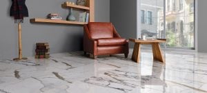 a white porcelain tile with a true marble character.