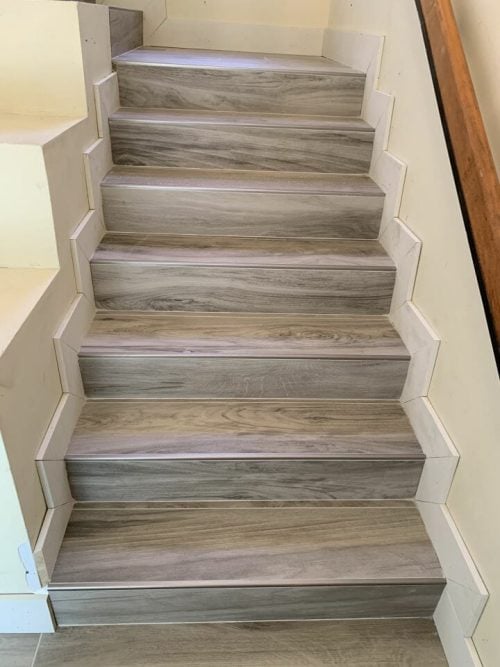 stair way with wood look tiles