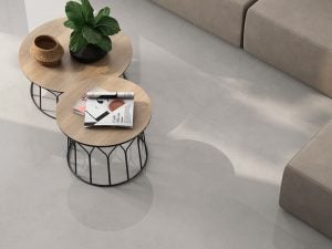 modern living room scene with a warm color porcelain tile
