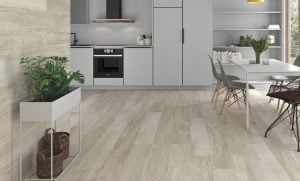 Porcelain Tile Plank Palio Beige blends concrete elements with the wood look in a quite modern design