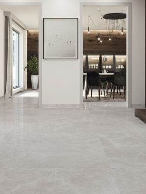 24x48 large format grey tile with the look of the limestone in the matte finish.