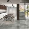silver color porcelain tile mimicking a limestone with the polished finish