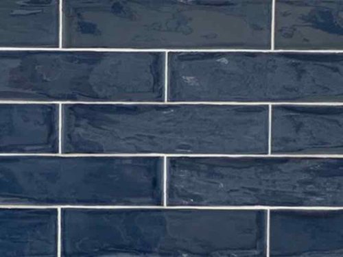 Blue color , large subway tile in maiolica style from Spain