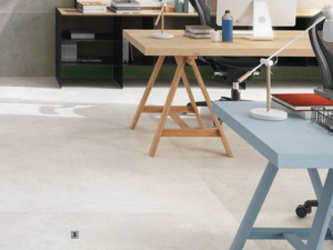 floor image of studio White porcelain tile that looks like industrial concrete floors in white color