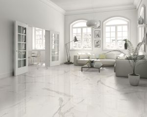 white floors with Estatuario polished tile