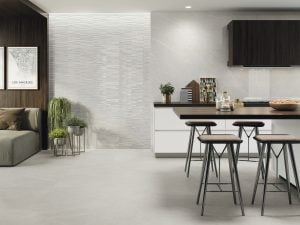 48x48 porcelain in light gray color in kitchen