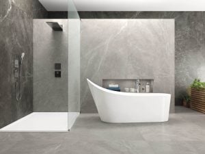 bathroom with 48x48 porcelain tile