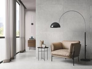 light color walls and floors with light gray porcelain tile