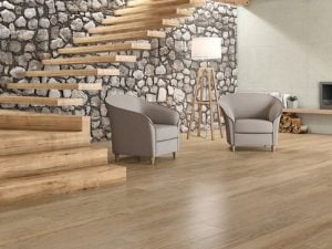 large porcelain tile with the look of teak wood floors