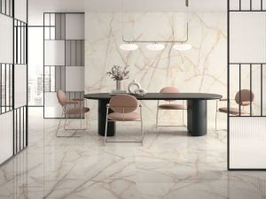 porcelain floors and wall with big slab