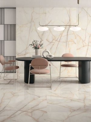 porcelain floors and wall with big slab