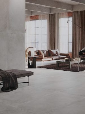 contemporary style gray porcelain tile with minimum design in an interior. This is a large size porcelain on the Walls and Floor