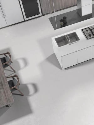 modern kitchen floor with a 24x48 light gray porcelain tile