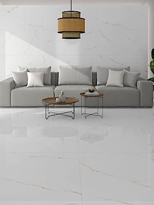 living room floor and an accent wall with a 24x48 white porcelain tile with beige