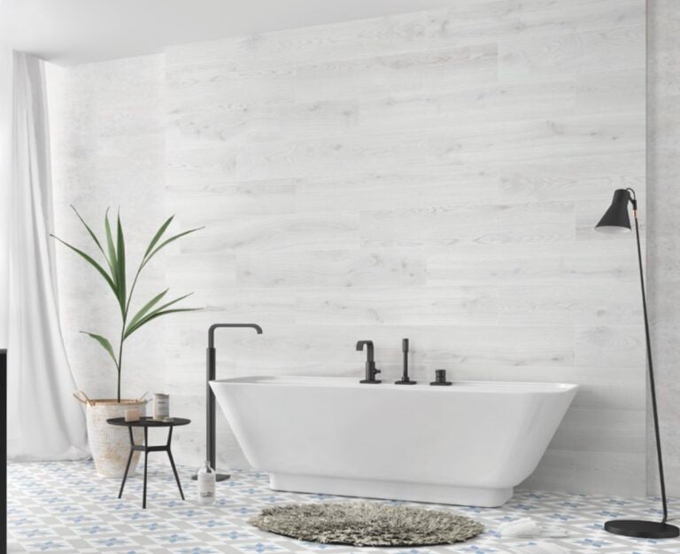 Wood-look porcelain tile ideas walls in bathroom